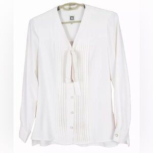 ANNE KLEIN Women Slippery Comfy Blouse Tie Pleat Front Pale Pink